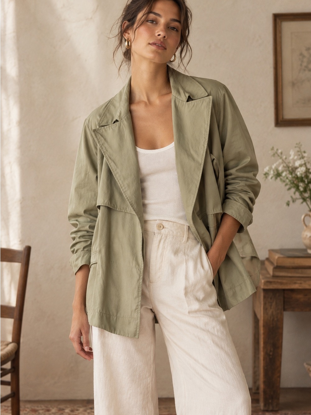 Bagatelle Olive Green Women's Lightweight Trench Jacket - Size L